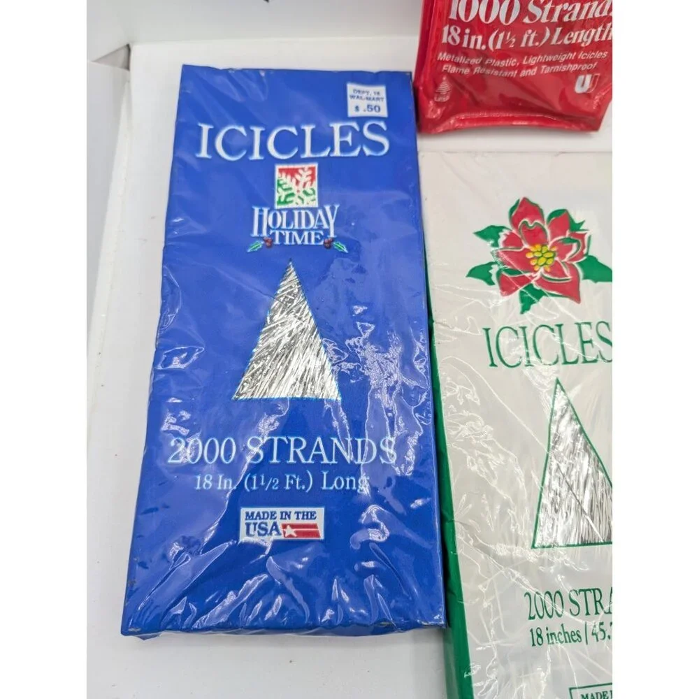 NOS 4 vintage Christmas tree ICICLES garland silver tinsel 7000 stands total 8